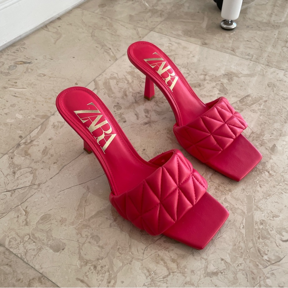 Zara Pink Mules Heeled Sandals
